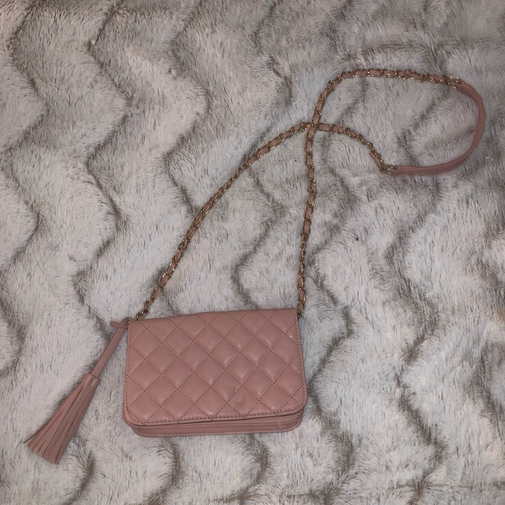 Pink chained cross body bag